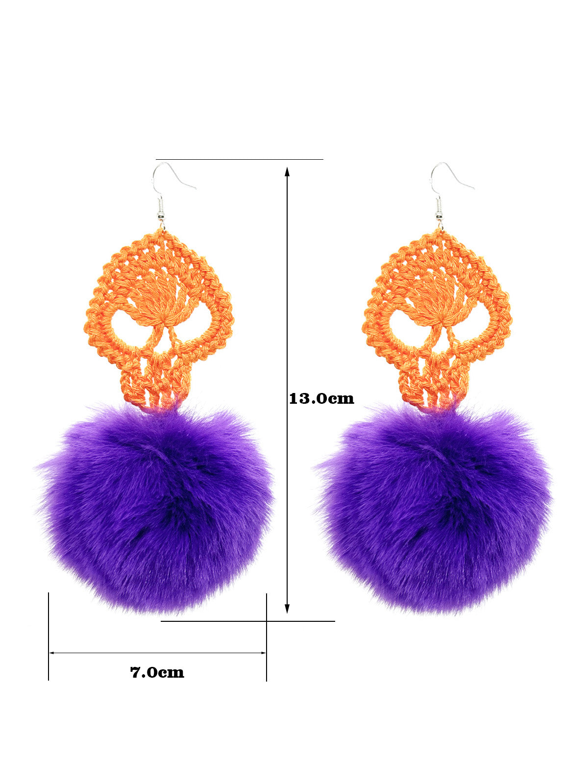 Handmade Multicolor Crochet Flower & Soft Pink Furry Pom - Pom Dangle Earrings