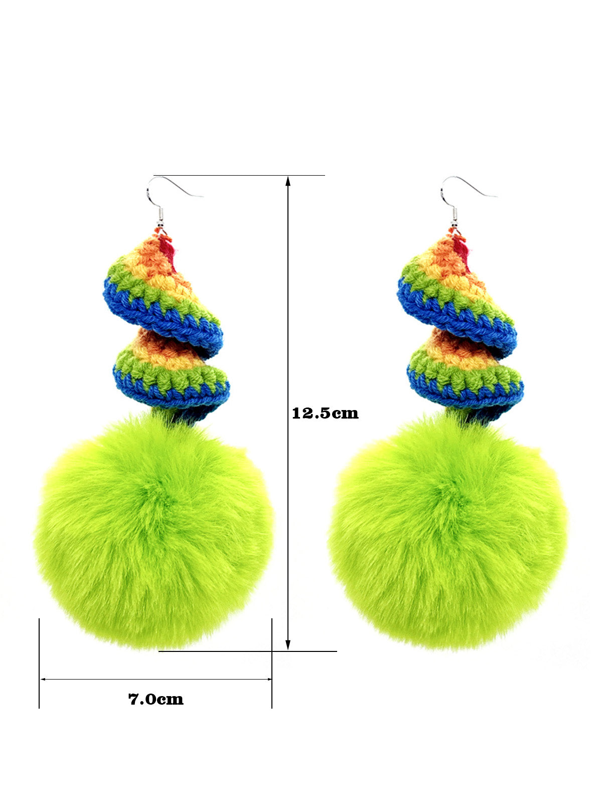 Vibrant Crochet Spiral & Neon Green Furry Pom - Pom Dangle Earrings for Trendy Women